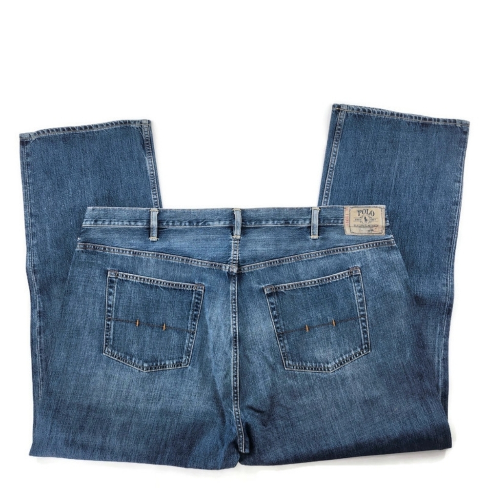 Polo Ralph Lauren Classic 867 Lightly Faded Medium Blue Zip-Fly Jeans 50Bx32 - Picture 2 of 7